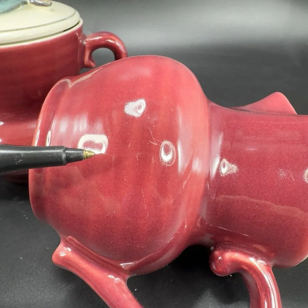 1940s Red Wing Normandy Pottery Burgundy‎ Sugar And Creamer Set 2 With Lid VTG